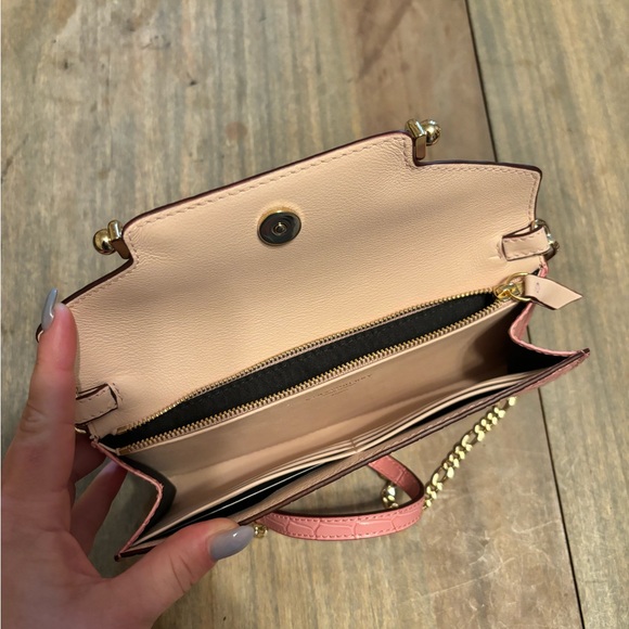 NWOT Strathberry Multrees Chain Wallet Croc-Embossed Pink Leather Clutch Bag - Picture 5 of 5